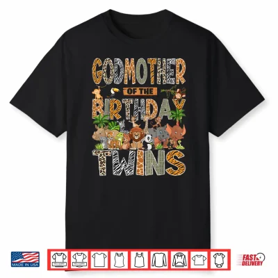 Godmother Of The Birthday Twins Safari Wild One Zoo Animal Shirt