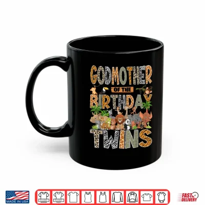 Mug Godmother of The Birthday Twins Safari Wild One Zoo Animal Shirt