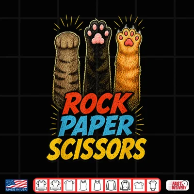 Design Funny Cat Paws Graphic Tee Rock Paper Scissors Animal Rescue Shirt