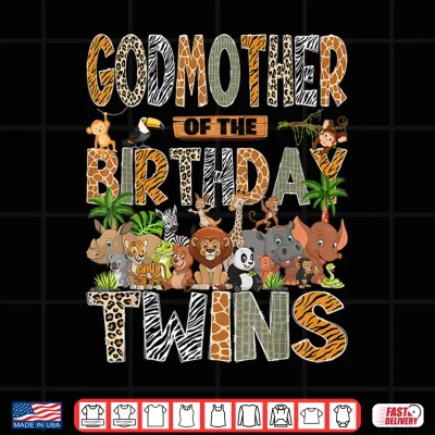 Design Godmother of The Birthday Twins Safari Wild One Zoo Animal Shirt