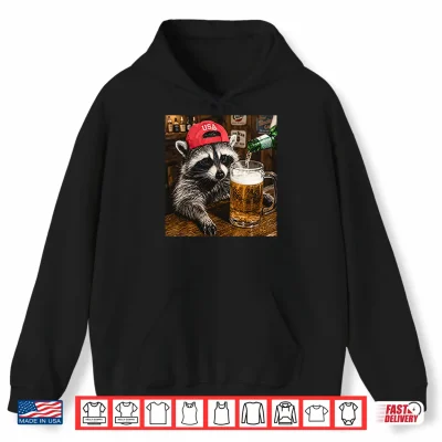 Hoodie Raccoon Drinking Beer Patriotic USA Shirt