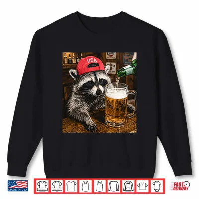 Sweatshirt Raccoon Drinking Beer Patriotic USA Shirt
