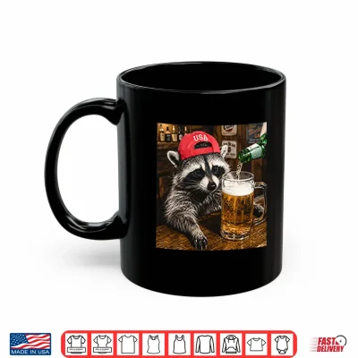 Mug Raccoon Drinking Beer Patriotic USA Shirt
