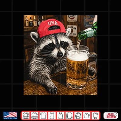 Design Raccoon Drinking Beer Patriotic USA Shirt