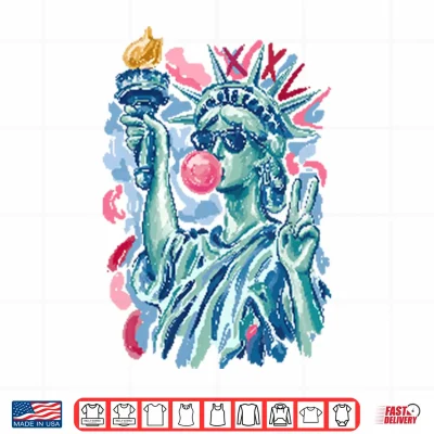 Design Statue Of Liberty Blowing Bubble Gum 4th Of July Shirt