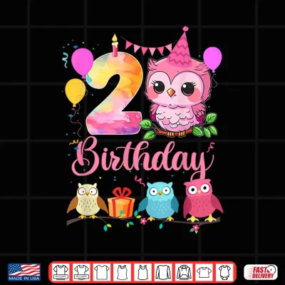 Design 2nd Owl Birthday Party 2 Years Old Girls Owl Birthday Shirt
