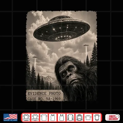 Design Funny Bigfoot Graphic Tee Alien UFO Vintage Evidence Photo Shirt