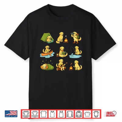 Golden Retriever Camping Cute Dog Hiking Camper Shirt