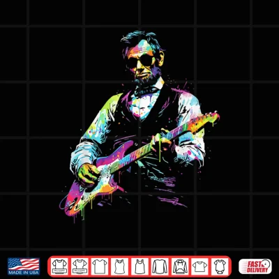 Design Rave President Abe Lincoln Playing Guitar Graphic EDM Art Shirt