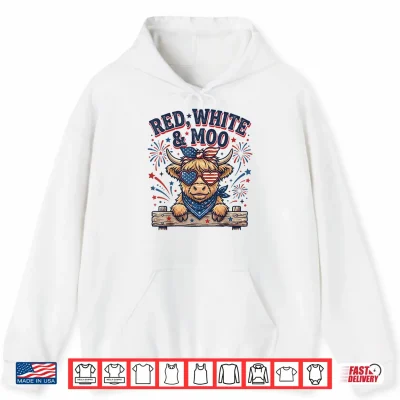 Hoodie Vintage Cute Red White and Moo Funny 4th of July Shirt