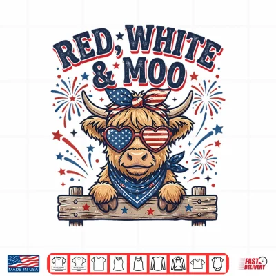 Design Vintage Cute Red White and Moo Funny 4th of July Shirt