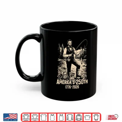 Mug Abraham Lincoln Fishing Funny Retro Vintage Fisherman Meme Shirt
