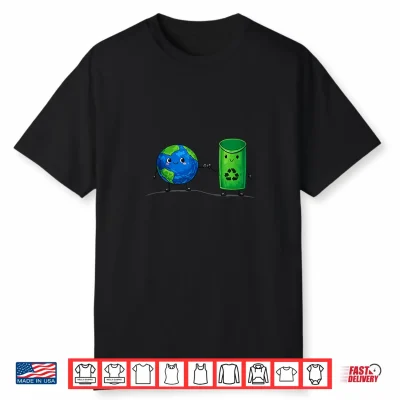 Cute Recycling Bin & Globe Cartoon Design For Earth Day Shirt