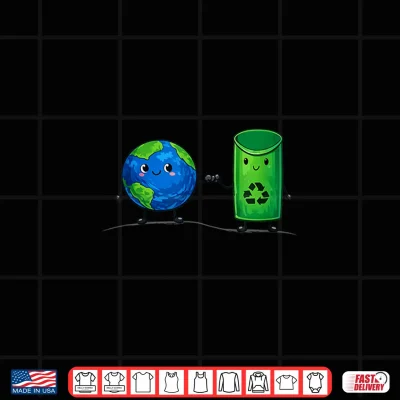 Design Cute Recycling Bin Globe Cartoon Design for Earth Day Shirt 1