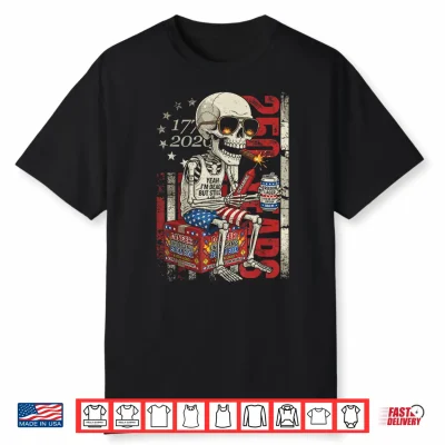 250 Years Funny Skeleton Fireworks American Flag 4Th Of July Shirt