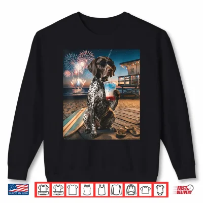 Sweatshirt German Shorthaired Pointer Patriotic Beach Fireworks Dog Art Shirt