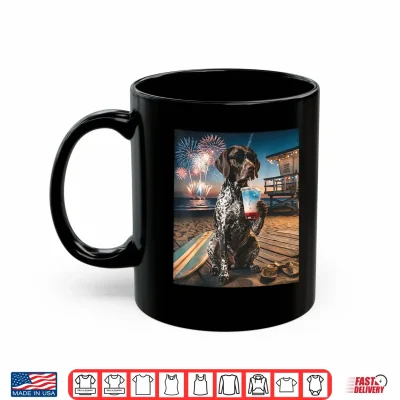 Mug German Shorthaired Pointer Patriotic Beach Fireworks Dog Art Shirt