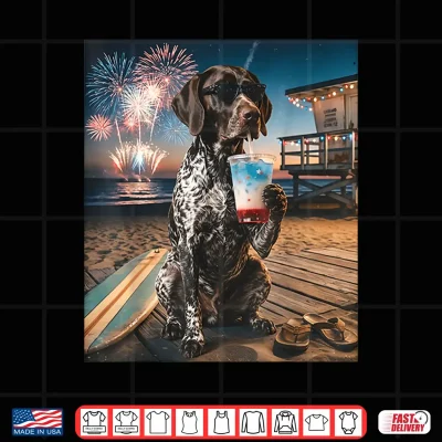 Design German Shorthaired Pointer Patriotic Beach Fireworks Dog Art Shirt