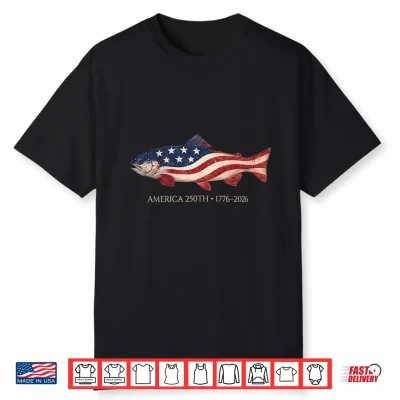 250 America Years 1776 2026 Fishing Usa Flag 250Th Birthday Shirt