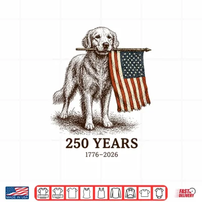 Design Vintage Golden Retriever Patriotic Dog 250 Years 1776 2026 Shirt