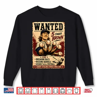Sweatshirt Wanted 5 Finger Brown Baseball Shirt