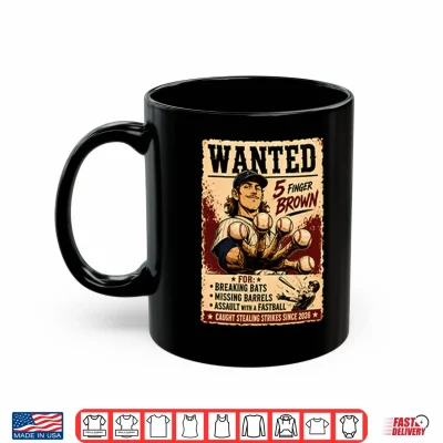 Mug Wanted 5 Finger Brown Baseball Shirt