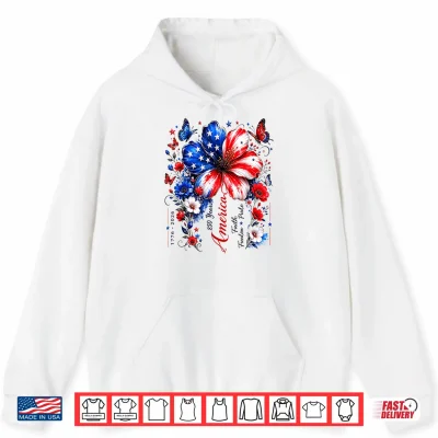 Hoodie Floral USA Flag 250th Anniversary 1776 2026 4th of July Shirt