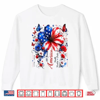 Sweatshirt Floral USA Flag 250th Anniversary 1776 2026 4th of July Shirt