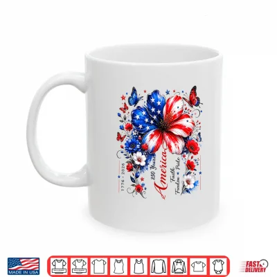 Mug Floral USA Flag 250th Anniversary 1776 2026 4th of July Shirt