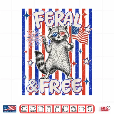 Design Feral Free Funny Patriotic Racoon 4th July Shirt