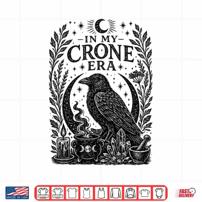 Design In My Crone Era Witchy Raven Cauldron Goth Witch Shirt