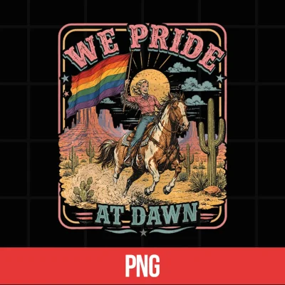 Digital Vintage Rainbow We Pride At Dawn Western Cowgirl LGBTQ Retro Shirt