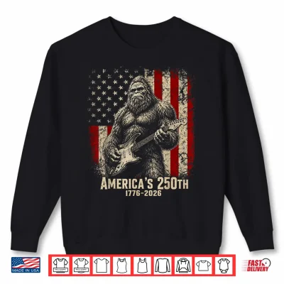 Sweatshirt Bigfoot Sasquatch Playing Guitar 250 Years American USA Flag Shirt