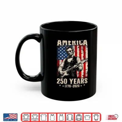 Mug Abraham Lincoln Playing Guitar 4th July 250 Years Shirt