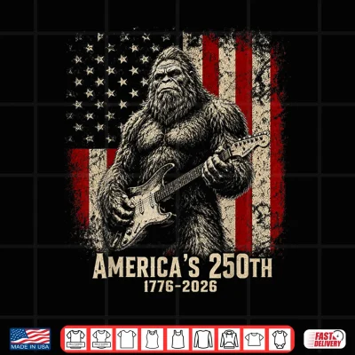 Design Bigfoot Sasquatch Playing Guitar 250 Years American USA Flag Shirt