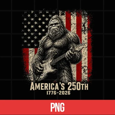Digital Bigfoot Sasquatch Playing Guitar 250 Years American USA Flag Shirt