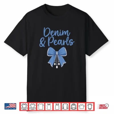 Denim And Pearls Girl Fashionable Coquette Bow Trendy Jeans Shirt