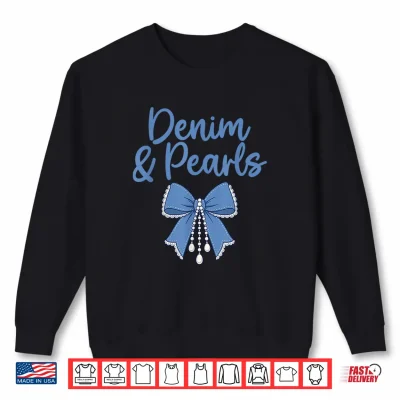 Sweatshirt Denim and Pearls Girl Fashionable Coquette Bow Trendy Jeans Shirt