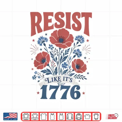 Design Boho Floral Resist Like Its 1776 Patriotic Cute 4th of July Shirt
