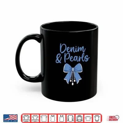 Mug Denim and Pearls Girl Fashionable Coquette Bow Trendy Jeans Shirt