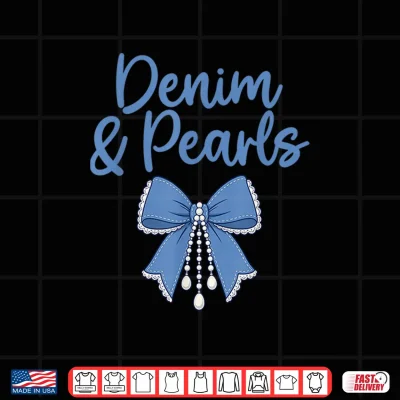 Design Denim and Pearls Girl Fashionable Coquette Bow Trendy Jeans Shirt
