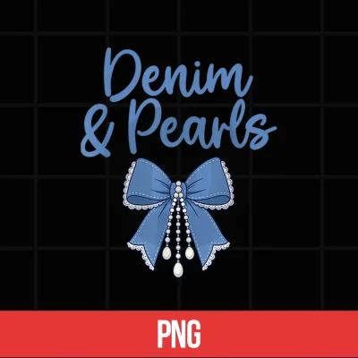 Digital Denim and Pearls Girl Fashionable Coquette Bow Trendy Jeans Shirt
