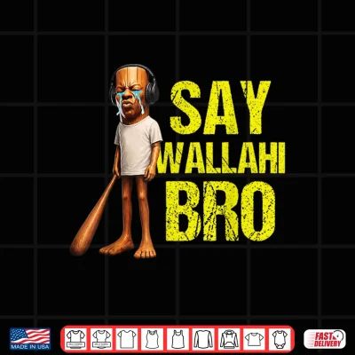 Design Funny Tung Tung Speed Brainrot Say Wallahi Bro Meme Shirt