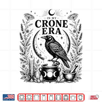 Design In My Crone Era Gothic Witchcraft Cauldron Funny Crow Shirt