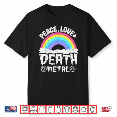 Punk Kids Band Metal Rainbow Retro Peace Love & Death Metal Shirt