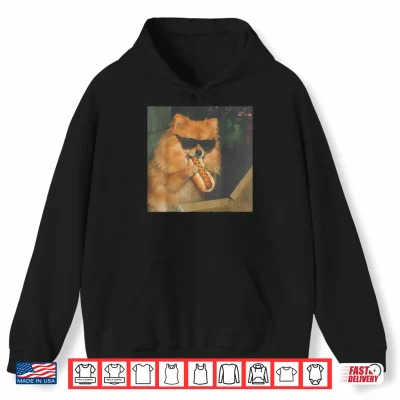 Hoodie Pomeranian Dog Eating Hot Dog Funny Dog Meme Shirt