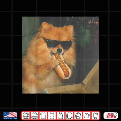 Design Pomeranian Dog Eating Hot Dog Funny Dog Meme Shirt