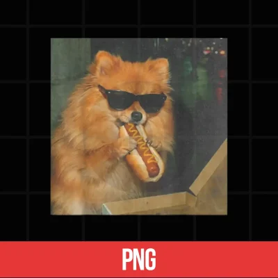Digital Pomeranian Dog Eating Hot Dog Funny Dog Meme Shirt