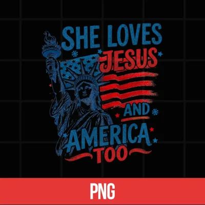 Digital She Loves Jesus and America Too USA Flag 4th of July Shirt