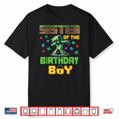 Sister Of The Birthday Boy Video Gamer Pixel Dab Number Shirt